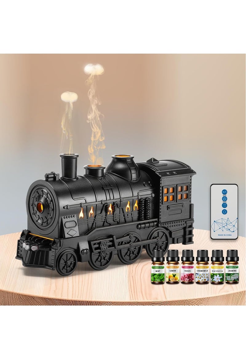 Train Diffuser 300ml Aromatherapy Diffuser Top 6 Essential Oils Gift Set, Remote Control, Cool Mist with 2 Light & 2 Mist Modes, Auto Shut-Off for Bedroom, Office, Hotel (Train Black).