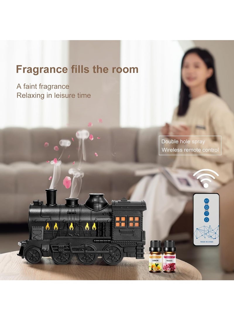 Train Diffuser 300ml Aromatherapy Diffuser with 6 Essential Oils Gift Set – Remote Control, Cool Mist, 2 Light & 2 Mist Modes, Auto Shut-Off for Bedroom, Office, Hotel (Train Black)