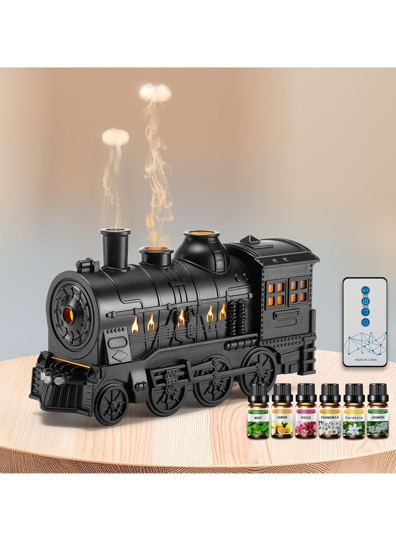 Train Diffuser 300ml Aromatherapy Diffuser with 6 Essential Oils Gift Set – Remote Control, Cool Mist, 2 Light & 2 Mist Modes, Auto Shut-Off for Bedroom, Office, Hotel (Train Black)