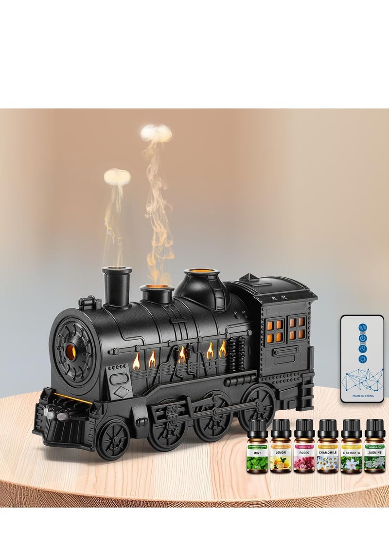 Train Diffuser 300ml Aromatherapy Diffuser with Top 6 Oils Gift Set – Remote Control, Cool Mist, 2 Light Modes, 2 Mist Modes, Auto Shut-Off for Bedroom, Office, Hotel Use (Train Black) – Perfect for Relaxation, Sleep, & Stress Relief