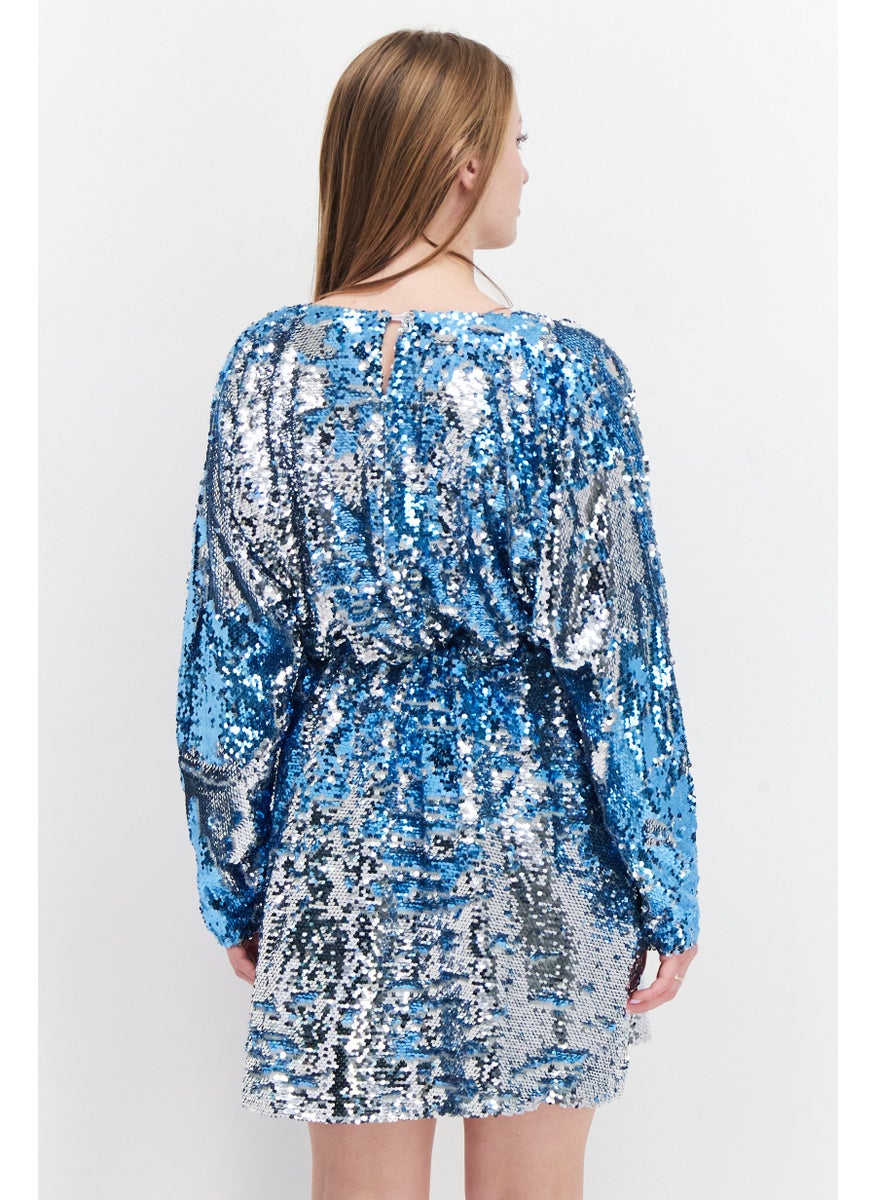 Women Embellished  Mini Dress, Blue