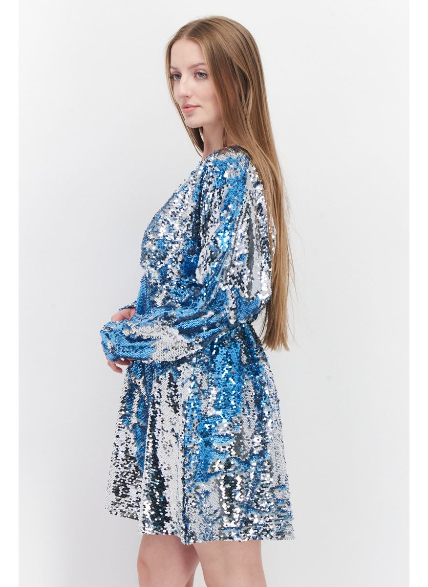 Women Embellished  Mini Dress, Blue