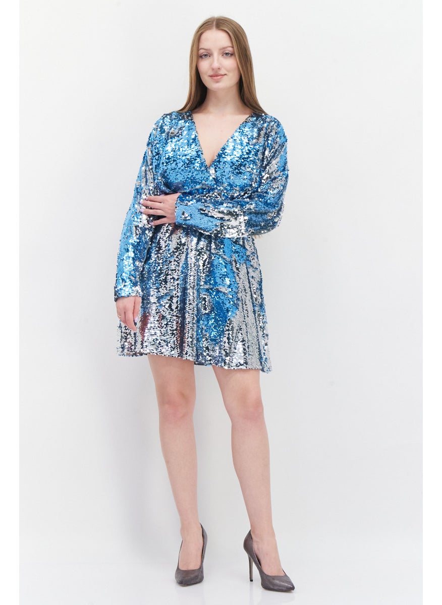 Women Embellished  Mini Dress, Blue