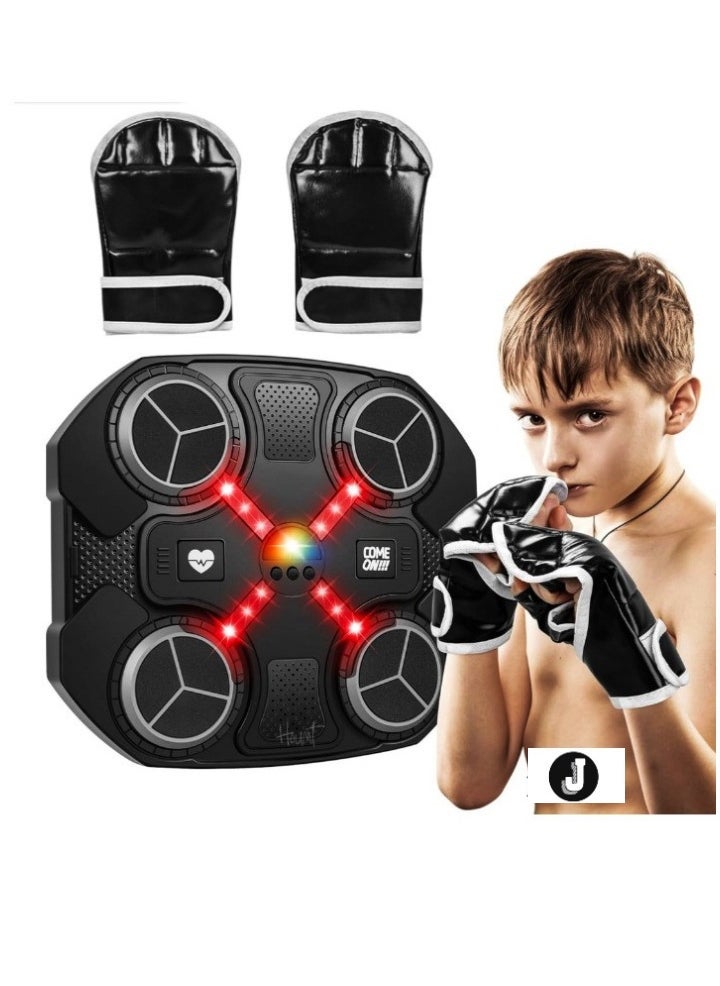 Kids Music Boxing Machine with Bluetooth – Adjustable Height, 3 Reaction Training Modes, Smart Punching Pad for Ages 3-14, Wall-Mounted Fitness Trainer with EVA Foam Area, Gloves & Velcro Included