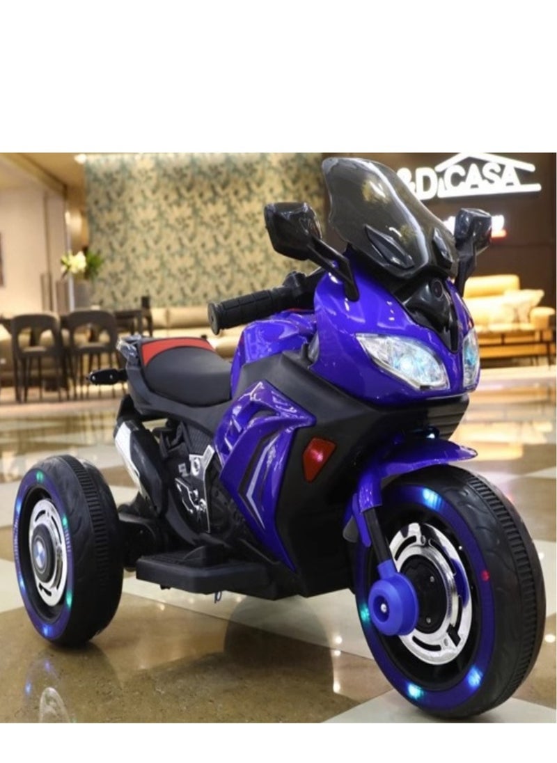 Kids Electric Motorcycle, 3 Wheel Battery Powered Ride On Motorcycle with LED Lights Blue