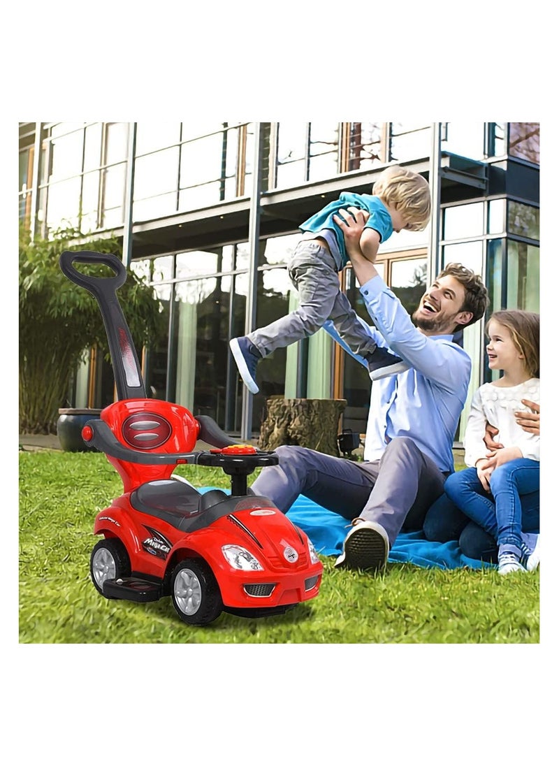 ChromeWheels 3 in 1 Ride on Toys Push Car with Guardrail, Mega Car for Toddlers, w/Handle, Horn, Music, Color Red