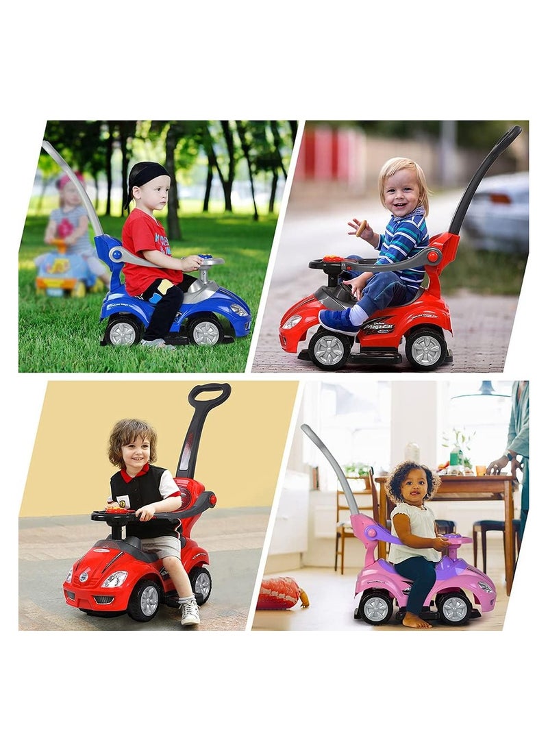 ChromeWheels 3 in 1 Ride on Toys Push Car with Guardrail, Mega Car for Toddlers, w/Handle, Horn, Music, Color Red