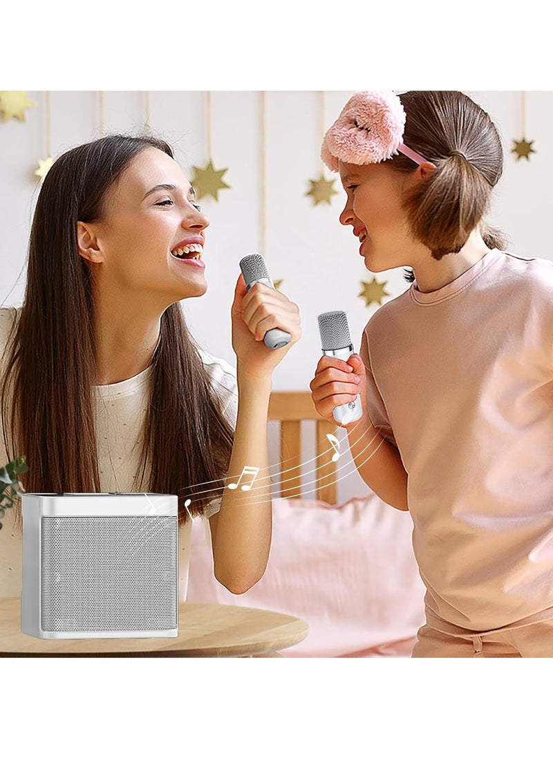 Karaoke Machine for Adults and Kids, Portable Bluetooth Karaoke Speaker with 2 Wireless Microphones, PA Speaker System for Indoor & Outdoor Parties, Family Gatherings, and Events (White)