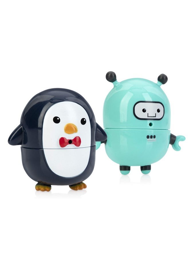 Nuby Silly Squirts Bath Toys, Easy to Clean Children's Toy, Robot and Penguin, 2 Count