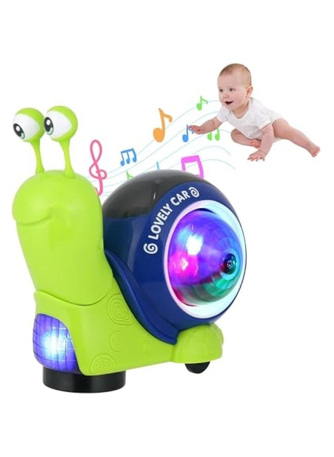 Light-Up Snail Baby Toy,Infant Luminous Crawling/Moving Toy with Music, Automatic Obstacle Avoidance,Ideal for New Born Baby & 3-6 6-12 12-18 Months Toddlers Tummy Time & Birthday Gifts(Green)