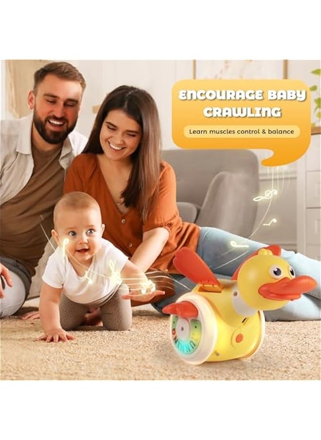 Dancing Duck Toy,Infant Crawling Toys for Encourgaing Baby Walking & Moving,360 Rotating Musical Tummy Time Toys with Lights, for 0-3-6 6-12 12-18 Months Baby Gifts(Blue)