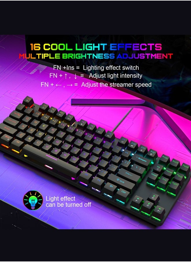 K87 metal wired mechanical gaming e-sports keyboard with RGB backlight ultra compact 61 keys -Black