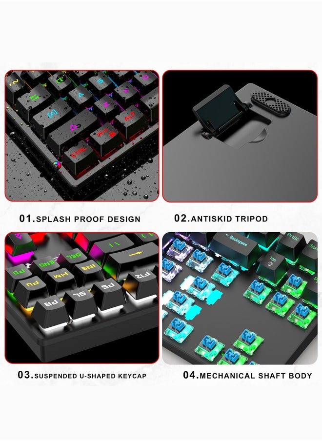 K87 metal wired mechanical gaming e-sports keyboard with RGB backlight ultra compact 61 keys -Black