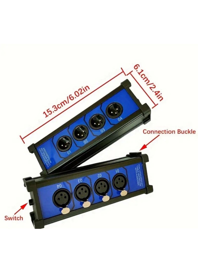 Professional XLR Audio Cable Tester – 4-Channel, Dual-Sided Testing Box, Blue and Black Male and Female Connectors for Audio Cables