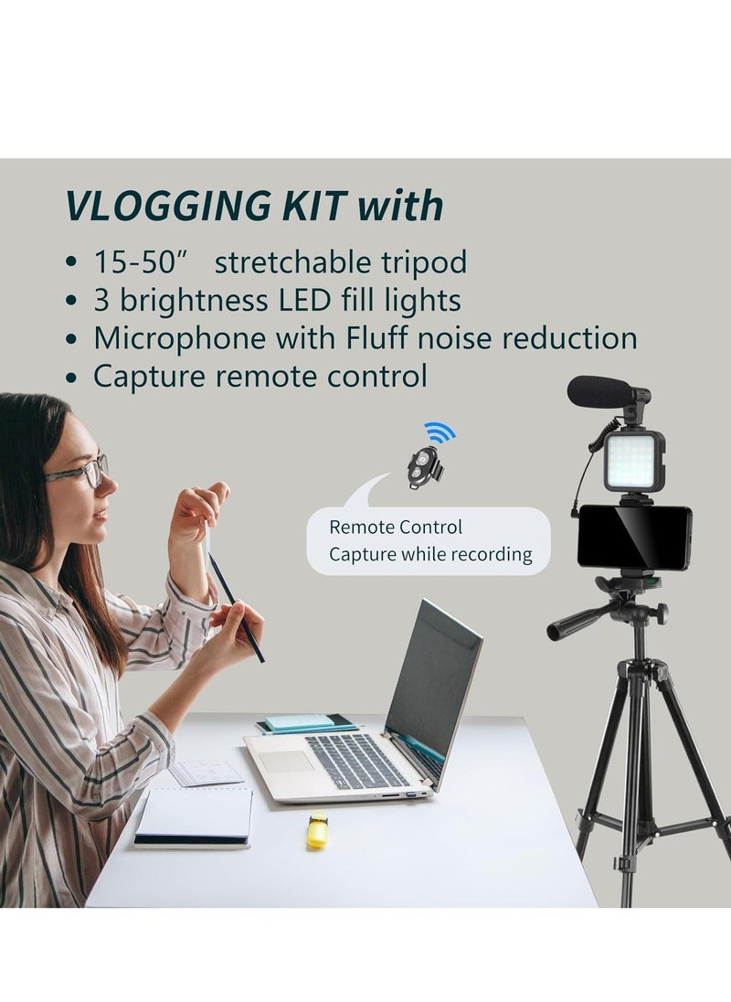 Vlogging YouTube Starter Kit - Complete Bundle for Content Creators, Includes Microphone, Tripod, LED Ring Light, Camera Accessories - Perfect for Beginners, High-Quality Video & Audio for YouTube Vlogs