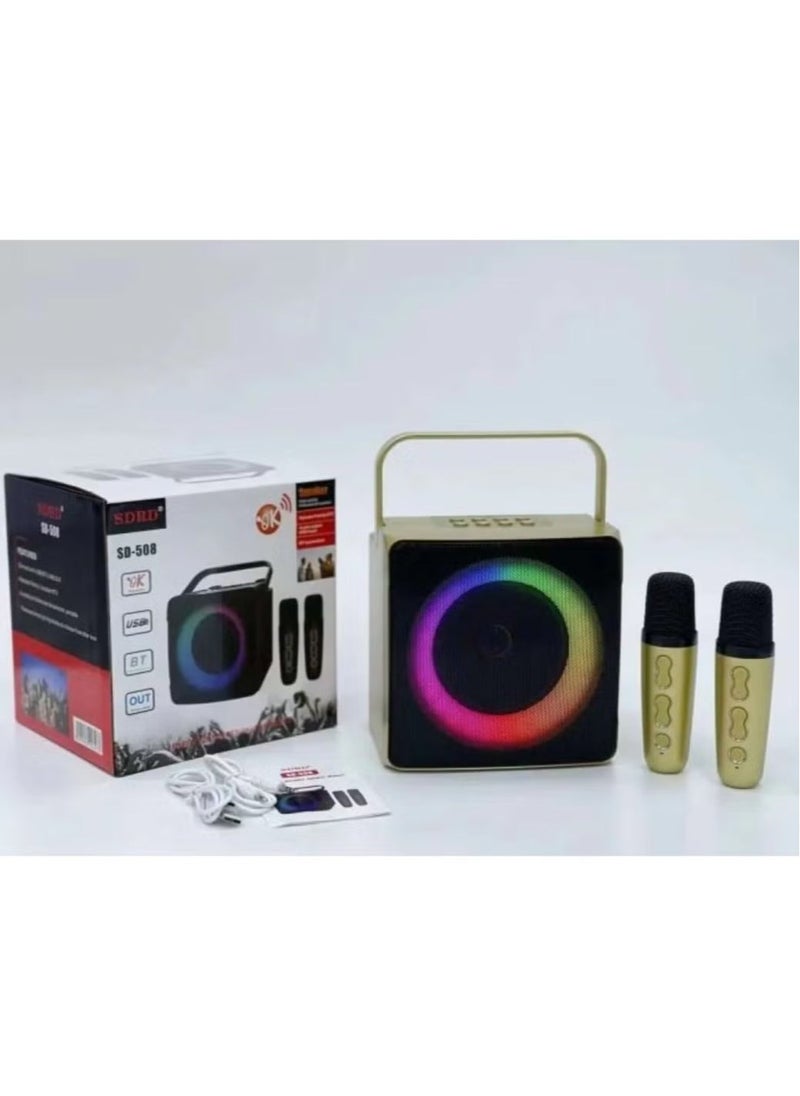 SD508 Karaoke Bluetooth Speaker with 2 Wireless Microphones – High-Powered Sound, LED Lights, Portable Party Speaker, Perfect for Home, Parties, and Outdoor Karaoke