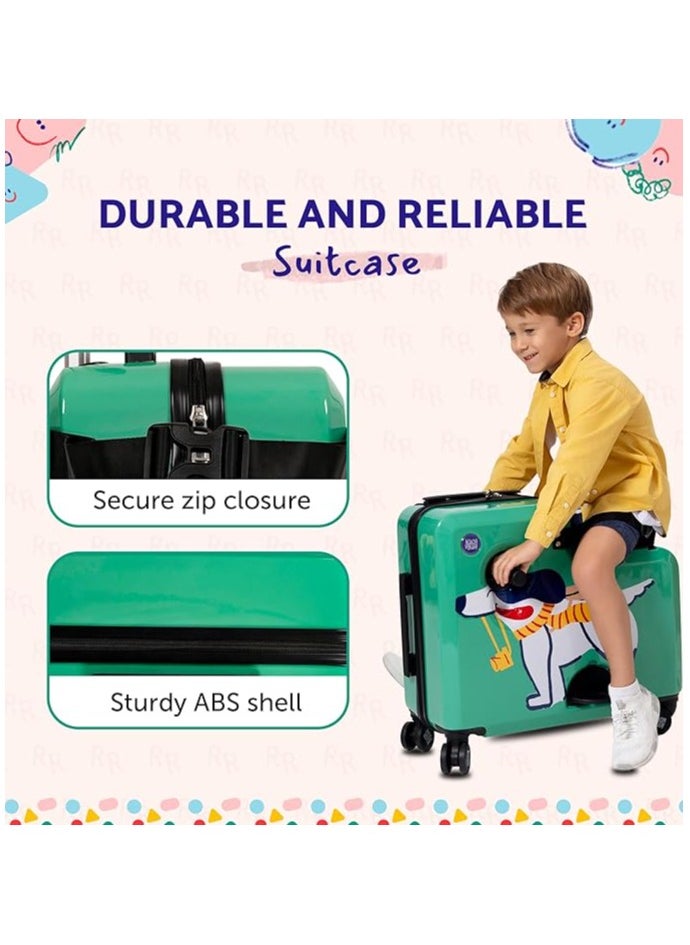 Rolly Rider Ride On Suitcase for Kids, Kids Trolley Luggage Bag Trolley Traveling, Suitable for Children, ABS Lightweight Travel Bag Scooter With 360 Degree Spinner Wheels (Pawsome Dog Design)