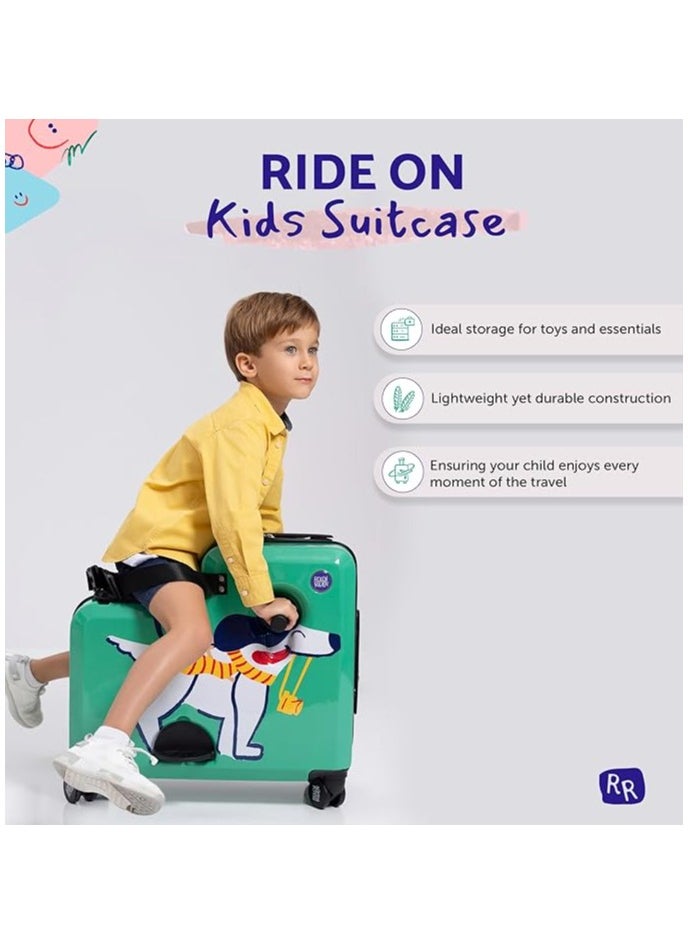 Rolly Rider Ride On Suitcase for Kids, Kids Trolley Luggage Bag Trolley Traveling, Suitable for Children, ABS Lightweight Travel Bag Scooter With 360 Degree Spinner Wheels (Pawsome Dog Design)