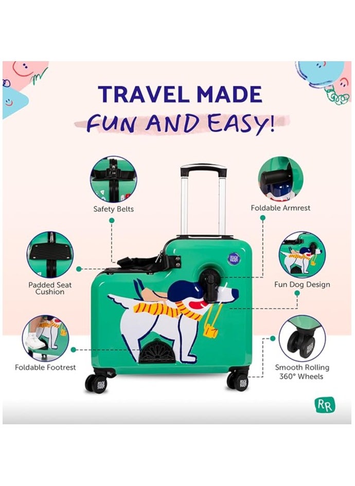 Rolly Rider Ride On Suitcase for Kids, Kids Trolley Luggage Bag Trolley Traveling, Suitable for Children, ABS Lightweight Travel Bag Scooter With 360 Degree Spinner Wheels (Pawsome Dog Design)