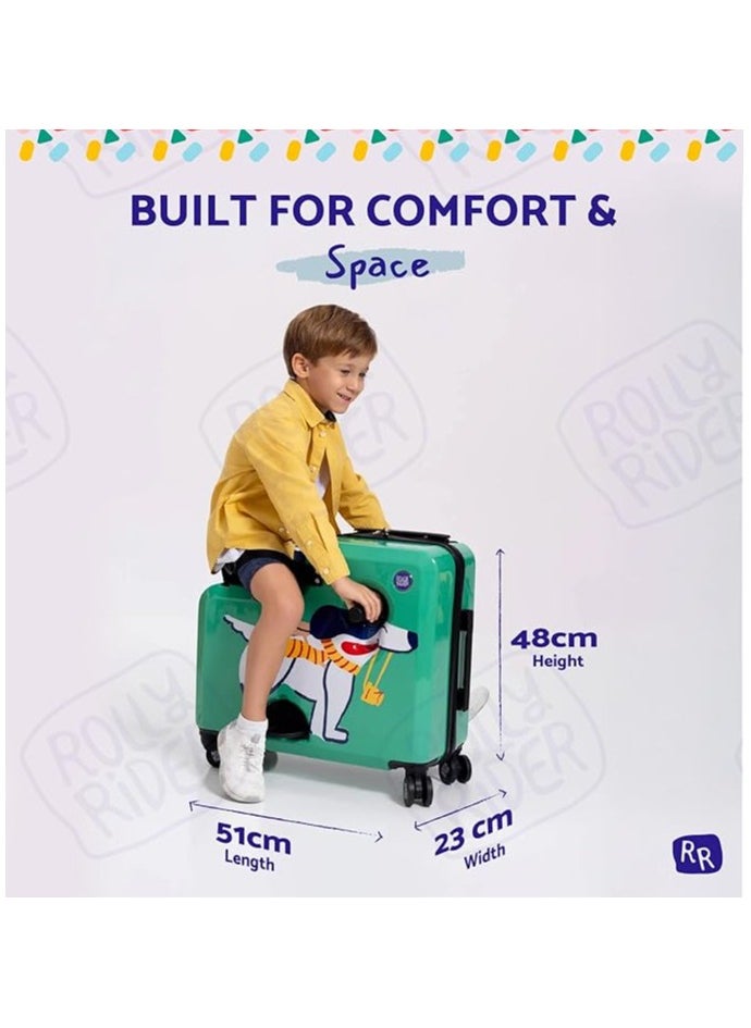 Rolly Rider Ride On Suitcase for Kids, Kids Trolley Luggage Bag Trolley Traveling, Suitable for Children, ABS Lightweight Travel Bag Scooter With 360 Degree Spinner Wheels (Pawsome Dog Design)