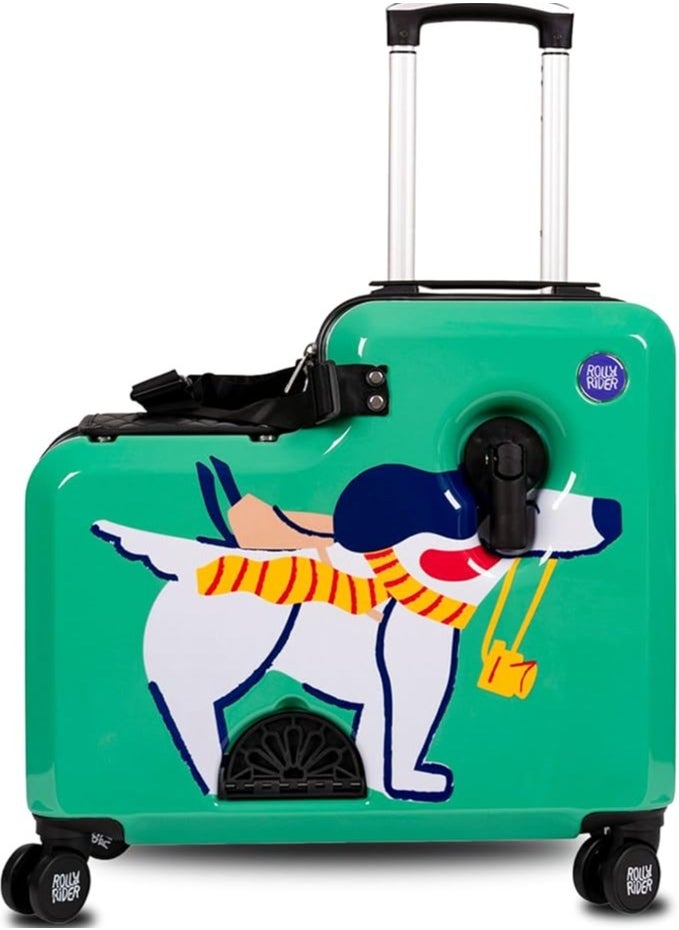 Rolly Rider Ride On Suitcase for Kids, Kids Trolley Luggage Bag Trolley Traveling, Suitable for Children, ABS Lightweight Travel Bag Scooter With 360 Degree Spinner Wheels (Pawsome Dog Design)