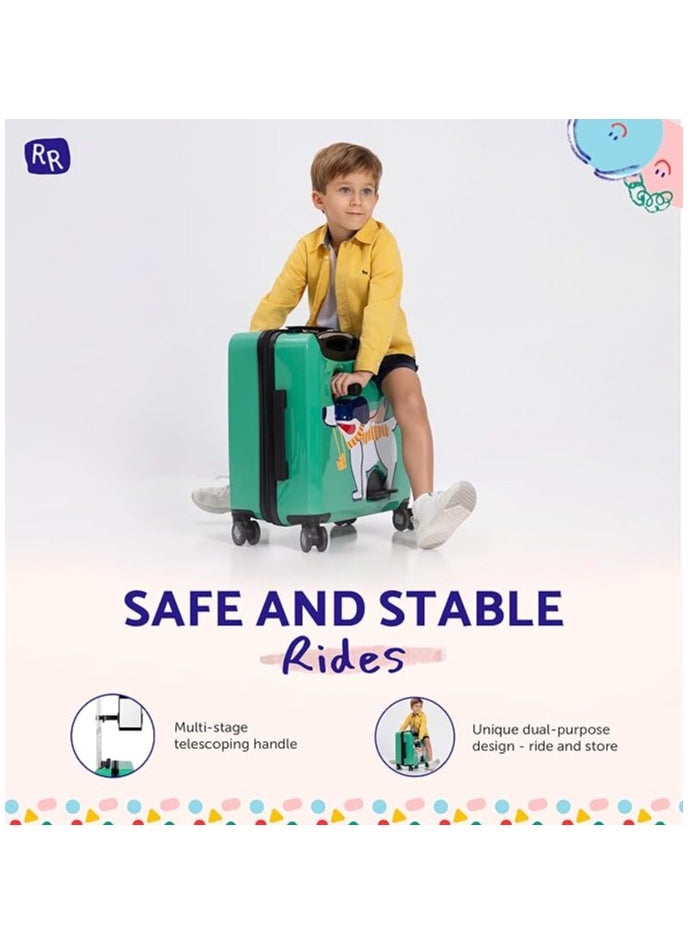 Rolly Rider Ride On Suitcase for Kids, Kids Trolley Luggage Bag Trolley Traveling, Suitable for Children, ABS Lightweight Travel Bag Scooter With 360 Degree Spinner Wheels (Pawsome Dog Design)