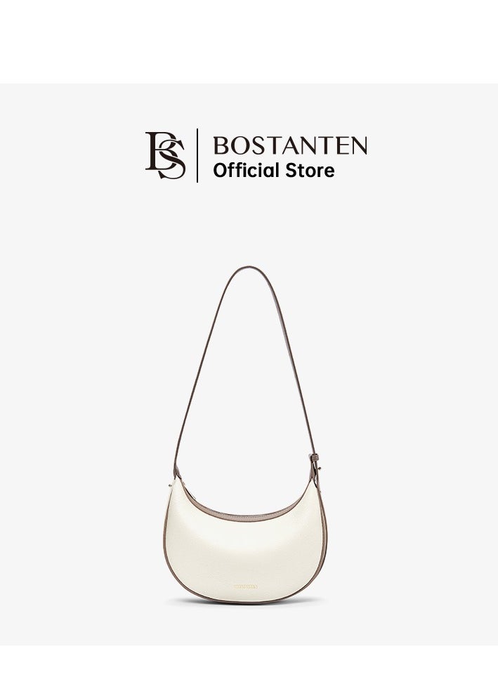 Bostanten 3-in-1 Moon Bag | Convertible Crossbody, Shoulder & Handbag | Premium Vegan Leather | White and Mud Color | Stylish & Versatile for Everyday Use