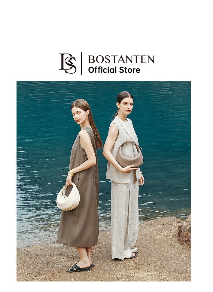 Bostanten 3-in-1 Moon Bag | Convertible Crossbody, Shoulder & Handbag | Premium Vegan Leather | White and Mud Color | Stylish & Versatile for Everyday Use