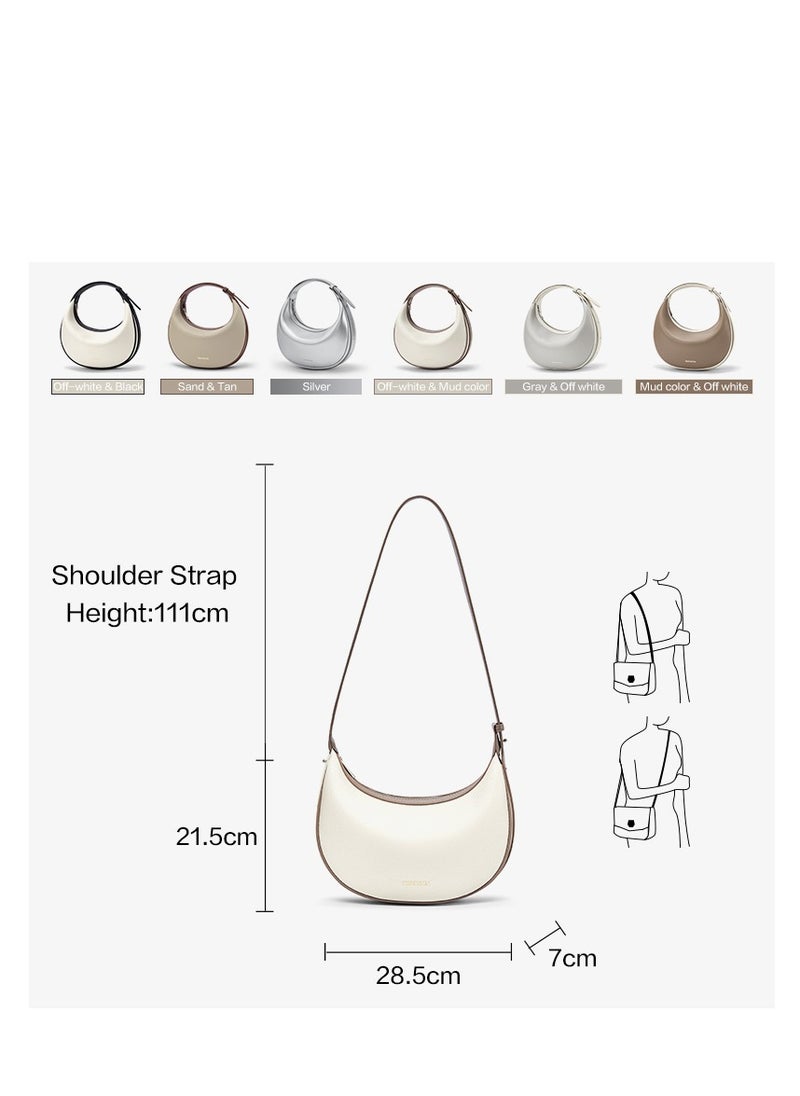 Bostanten 3-in-1 Moon Bag | Convertible Crossbody, Shoulder & Handbag | Premium Vegan Leather | White and Mud Color | Stylish & Versatile for Everyday Use