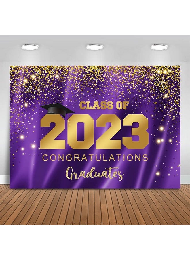 2023 Graduation Party Backdrop Class Of 2023 Purple Gold Glitter Background Congratulations Graduates Party Decoration Banner Photo Booth Props (10X7Ft)