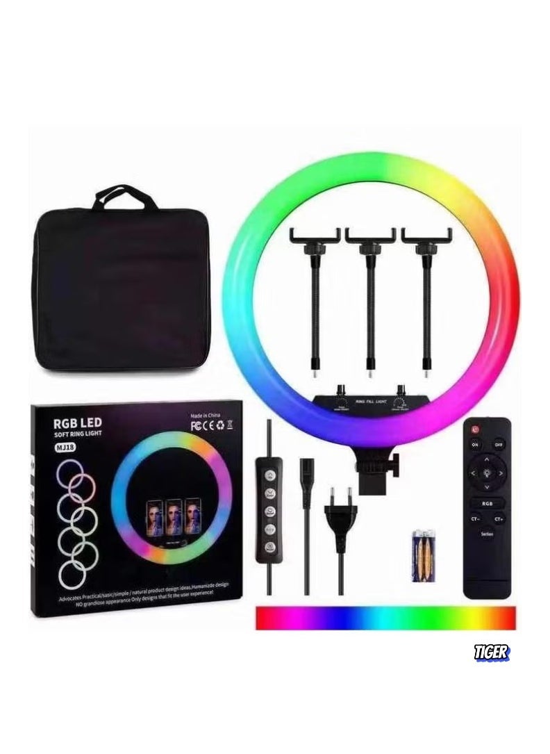 Title: RGB LED Soft Ring Light - MJ18 M45 Touch Control with 3 Phone Holder Clips & Remote (18