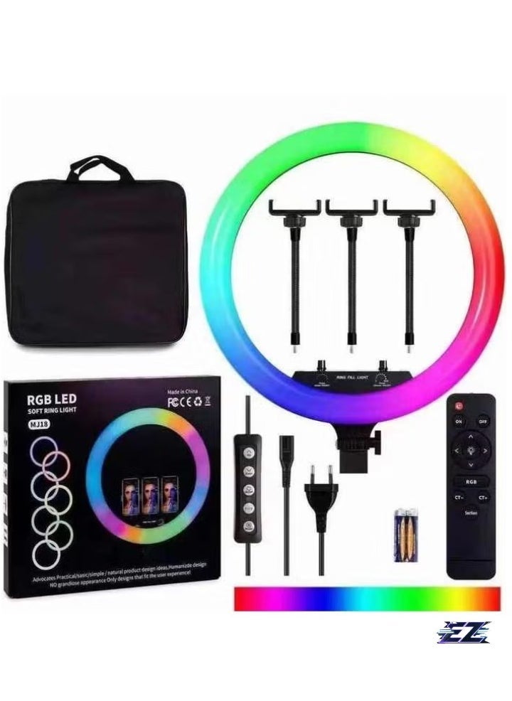 LED Soft Ring Light MJ18 M45 Touch Control with 3 Phone Holder Clips & Remote (18