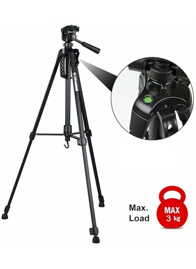 Aluminum Portable Tripod for DSLR Camera Camcorder WF-3520 - Lightweight, Adjustable, Compact Design, Ideal for Photography, Videography, Travel, Black