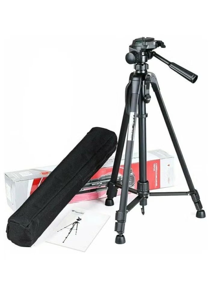 Aluminum Portable Tripod for DSLR Camera Camcorder WF-3520 - Lightweight, Adjustable, Compact Design, Ideal for Photography, Videography, Travel, Black