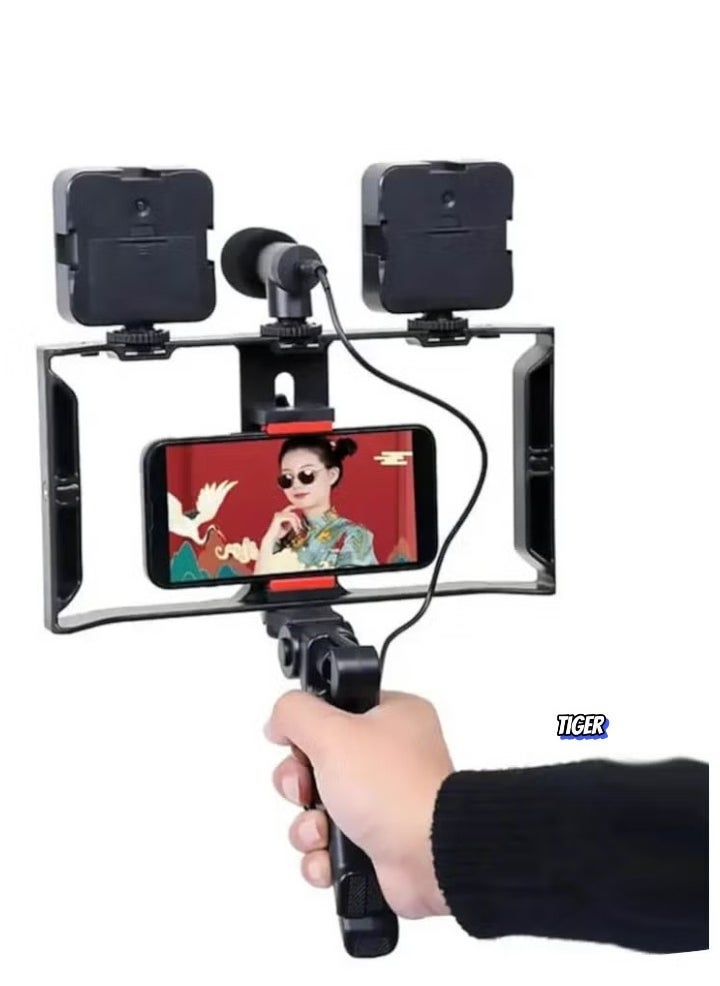 AY-49X Multi-Purpose Adjustable All-In-One Video Making Kit – Includes 2 LED Lights, Grips, and Microphone – Perfect for Vlogging, Live Streaming, and Content Creation