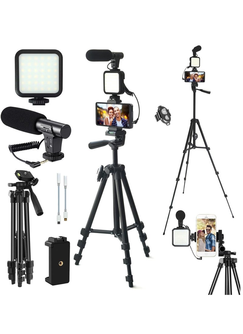 Vlogging YouTube Starter Kit – Complete Setup for Content Creators, Includes LED Ring Light, Tripod, Microphone, Camera Remote, and More for Professional Video Production