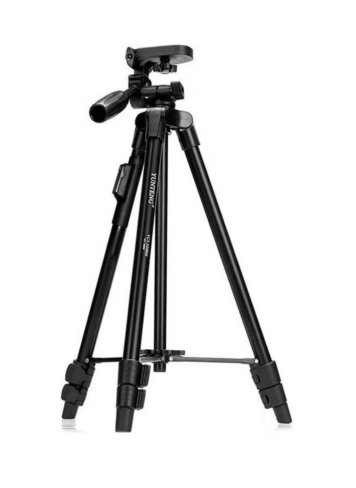 VCT-5208 Portable Tripod Stand with Remote Shutter – Adjustable Height, Lightweight, Ideal for Smartphones & Cameras, 360° Rotation, Stable Support for Photos & Videos – Black