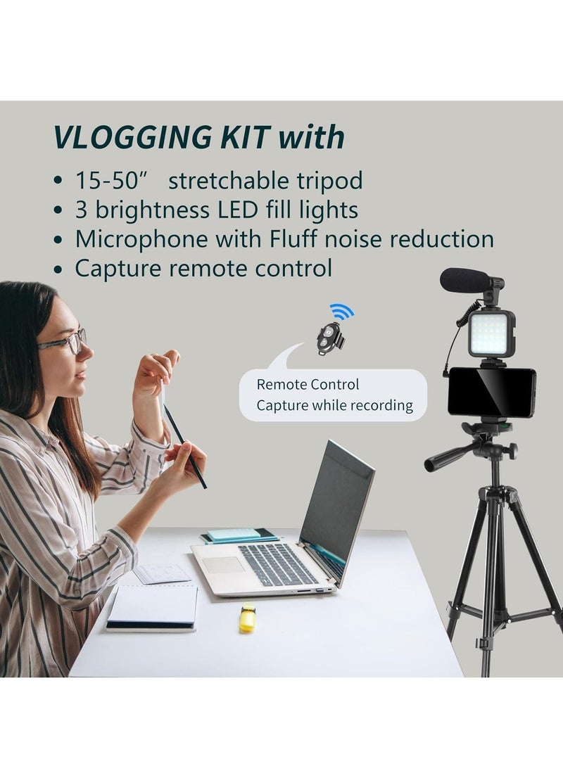 Vlogging YouTube Starter Kit – Complete Setup for Content Creators, Includes LED Ring Light, Tripod, Microphone, Camera Remote, and More for Professional Video Production