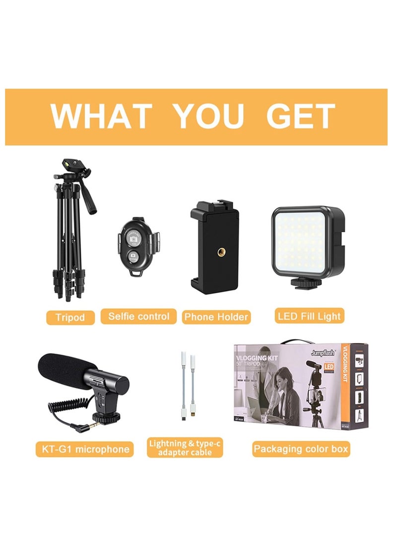 Vlogging YouTube Starter Kit – Complete Setup for Content Creators, Includes LED Ring Light, Tripod, Microphone, Camera Remote, and More for Professional Video Production