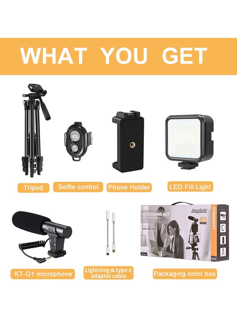 Vlogging YouTube Starter Kit – Complete Package with HD Camera, Microphone, Tripod, LED Ring Light, and Accessories for Beginner Content Creators, Vloggers, Streamers