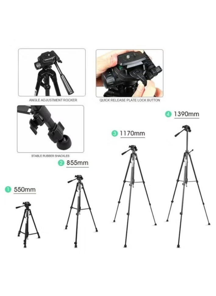 Aluminum Portable Tripod for DSLR Camera & Camcorder WF-3520 – Lightweight, Sturdy, Adjustable, and Compact Tripod for Photography, Video Recording, and Vlogging – Black