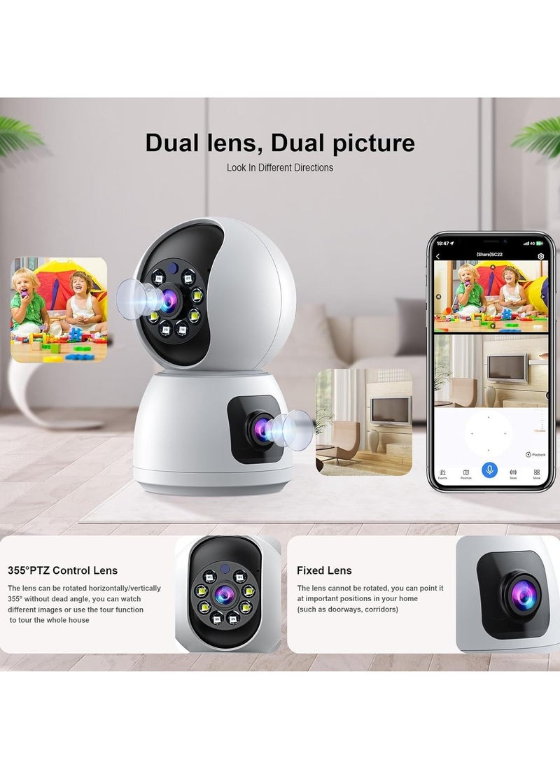 Dual-Lens Indoor Camera – 4MP 360° Dual Lens Smart Security Camera, WiFi Wireless, Expanded Viewing Angle, Motion Tracking, Dual-Screen Display & Audio, Phone Alerts – Home & Office Security