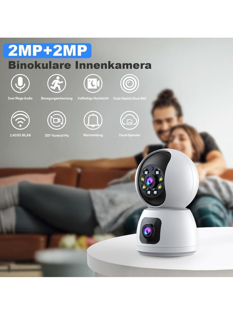 Dual-Lens Indoor Camera – 4MP 360° Dual Lens Smart Security Camera, WiFi Wireless, Expanded Viewing Angle, Motion Tracking, Dual-Screen Display & Audio, Phone Alerts – Home & Office Security