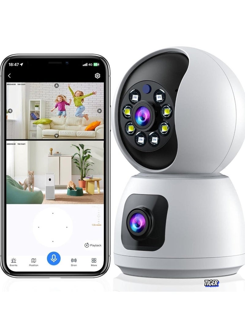Dual-Lens Indoor Camera – 4MP 360° Dual Lens Smart Security Camera, WiFi Wireless, Expanded Viewing Angle, Motion Tracking, Dual-Screen Display & Audio, Phone Alerts – Home & Office Security