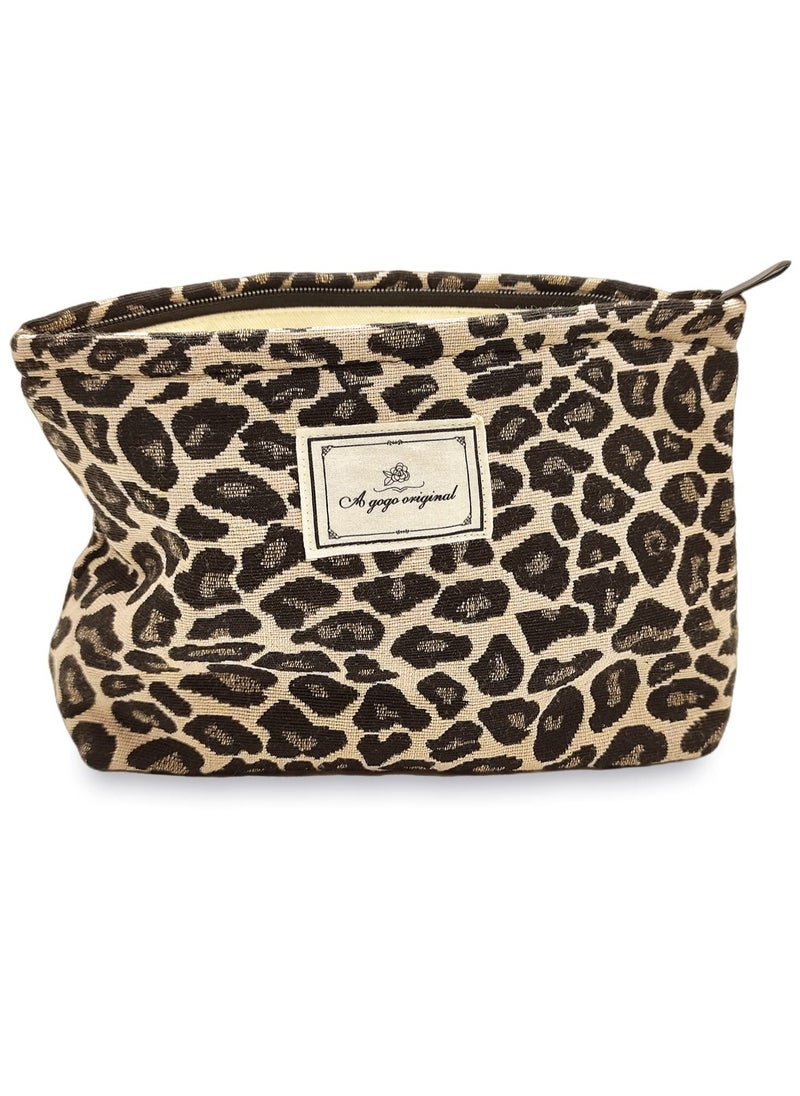 Makeup Bag for Women, Cosmetic Pouch Travel Makeup Bag Large Capacity Canvas Makeup Bag Makeup Organizer Bag with Zipper for Women and Girls (Leopard)