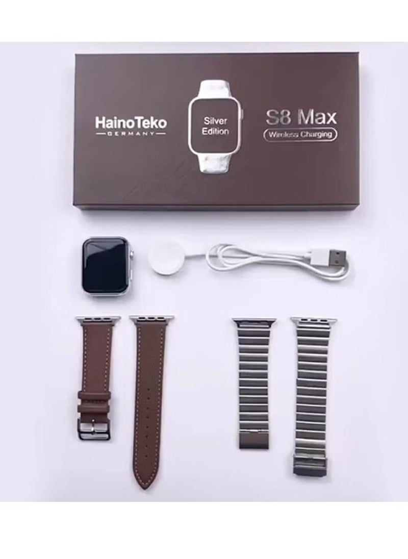 Smart Watch S8 Max | Elegant Design with Two Set Straps, Wireless Charger, Fitness & Health Tracker | Heart Rate Monitor, Sleep Tracking, Compatible with iOS & Android | Ideal for Men & Women