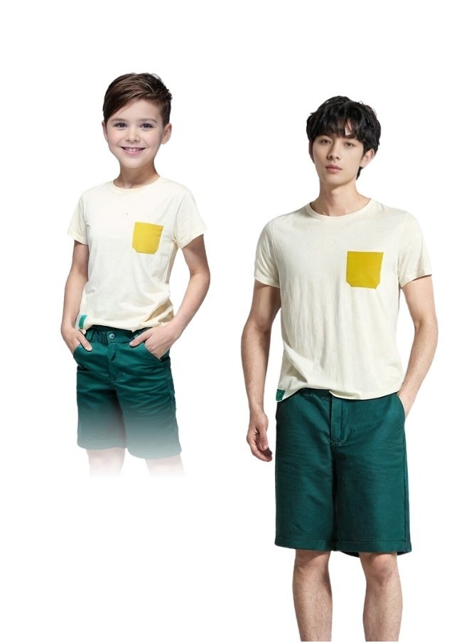 LoryLux Boys' White & Yellow Pocket T-Shirt – 100% Organic Cotton, Short Sleeve