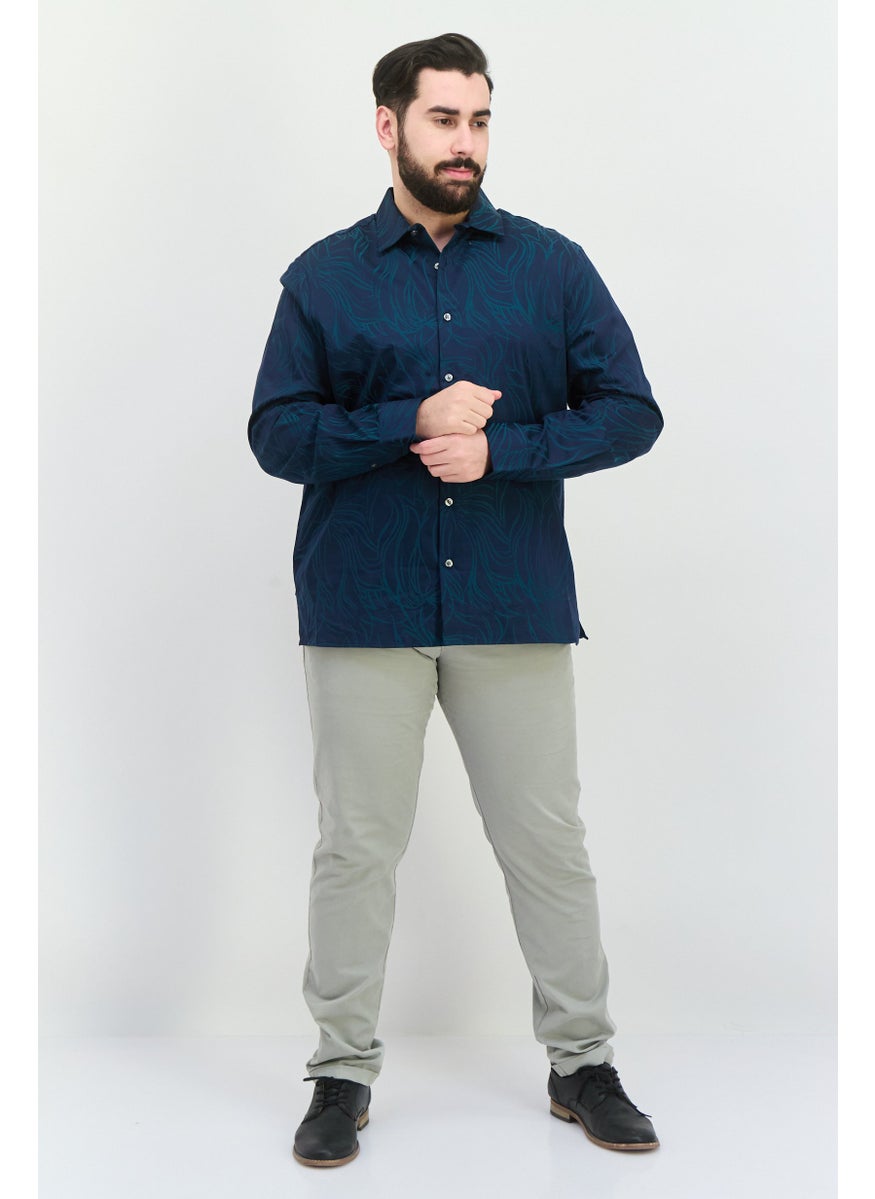 Men Regular Fit Abstract Print Long Sleeves Casual Shirt, Navy Combo