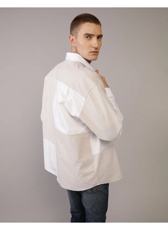 AE Oversized Oxford Colorblock Button-Up Shirt