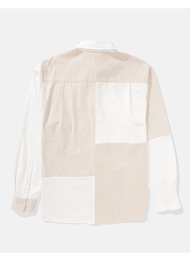 AE Oversized Oxford Colorblock Button-Up Shirt